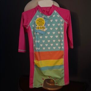 Pink and Blue Rashguard with Heart Pattern